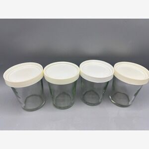 Vtg Salton Yogurt Maker Glass Jars Cups White Lids Set of 4 Replacement Parts